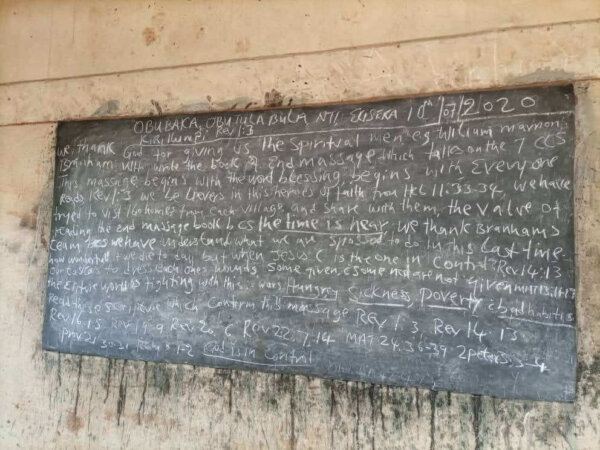 When visiting the recently baptized group shown in the video above, Brother Stephen Ibale observed this teaching on their chalkboard. (Click image to enlarge)